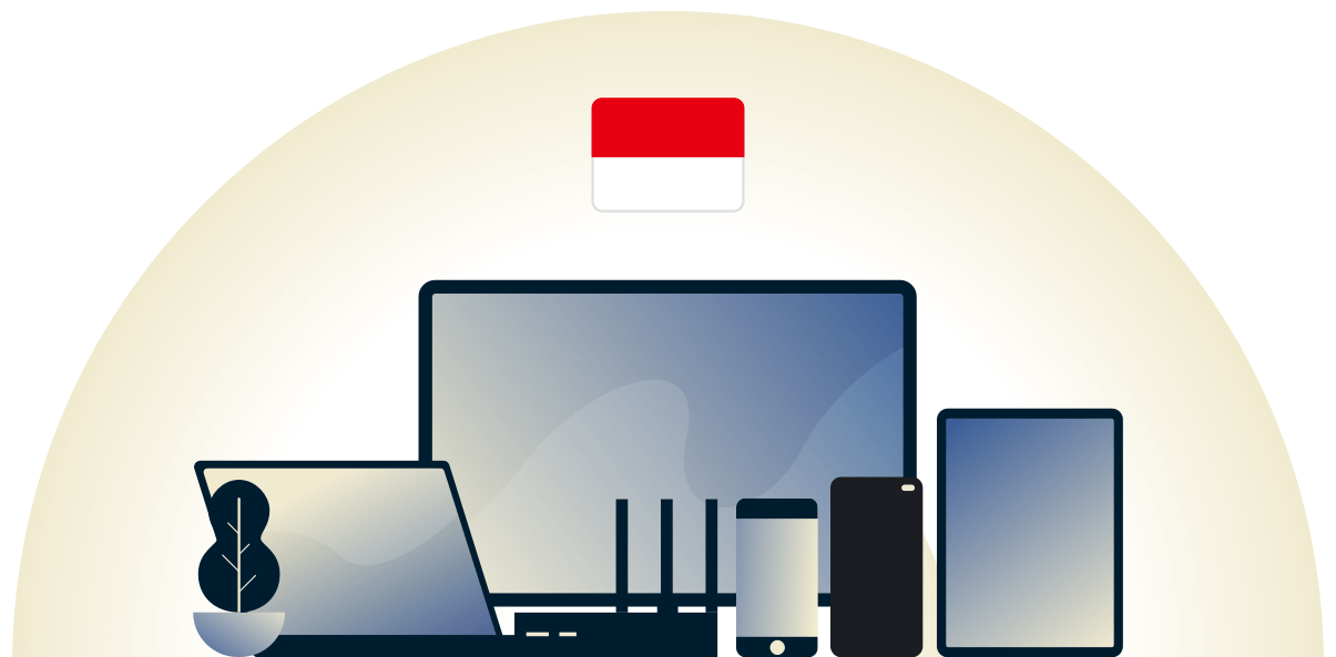 VPN per l'Indonesia che protegge una variet&agrave; di dispositivi.